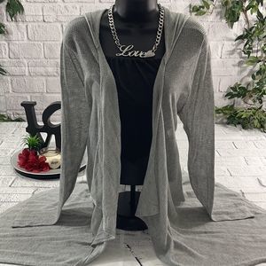 Women’s Shimera Gray Classic Cotton Long Sleeve Hooded Cardigan (M) BD05